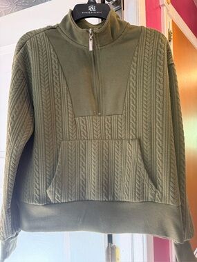 Olive Cable-Knit Quarter-Zip Sweater